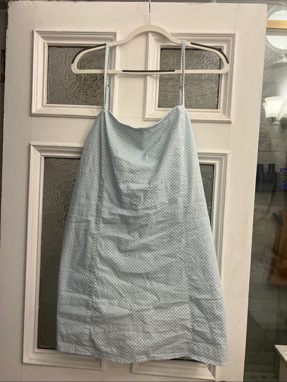 Abercrombie gingham dress romper plaid checker baby blue XL